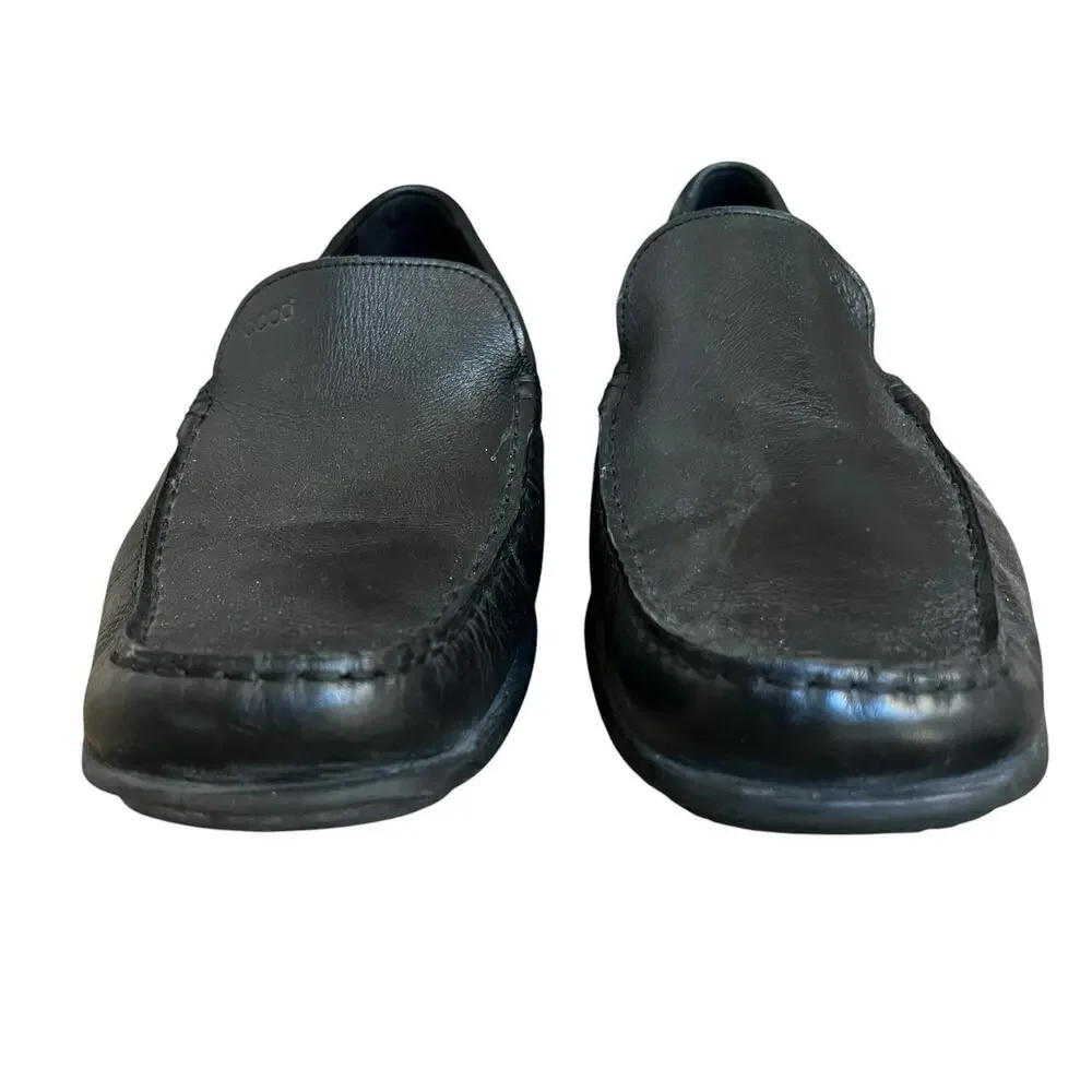 Ecco Black Leather Moc Driving Loafers Size 45 11-11.5 Slip On